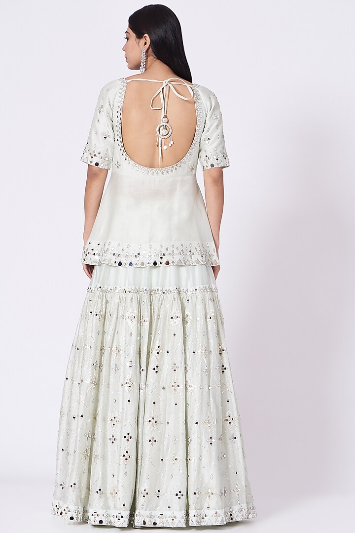 Pista Green Mirror Embroidered Wedding Lehenga Set by Label Mayaa at Pernia's Pop Up Shop
