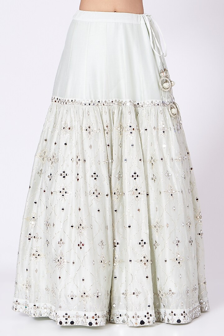 Pista Green Mirror Embroidered Wedding Lehenga Set by Label Mayaa at Pernia's Pop Up Shop