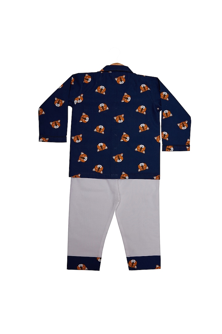 Navy Blue Cotton Printed Night Wear For Boys by Little Clothings at Pernia's Pop Up Shop