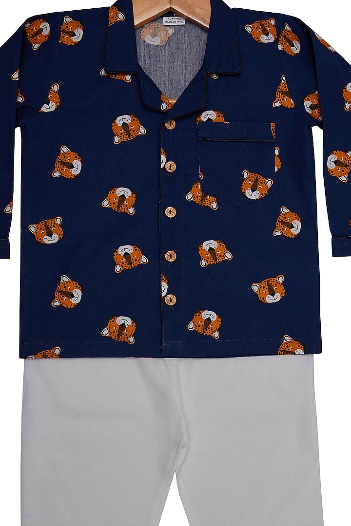 Navy Blue Cotton Printed Night Wear For Boys by Little Clothings at Pernia's Pop Up Shop