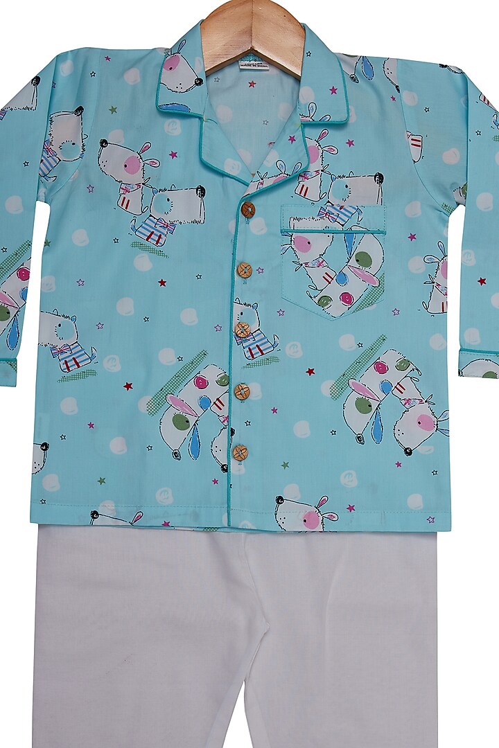 Sky Blue Cotton Printed Night Wear For Boys by Little Clothings at Pernia's Pop Up Shop