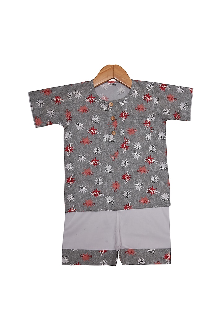 Grey Cotton Printed Night Wear by Little Clothings at Pernia's Pop Up Shop