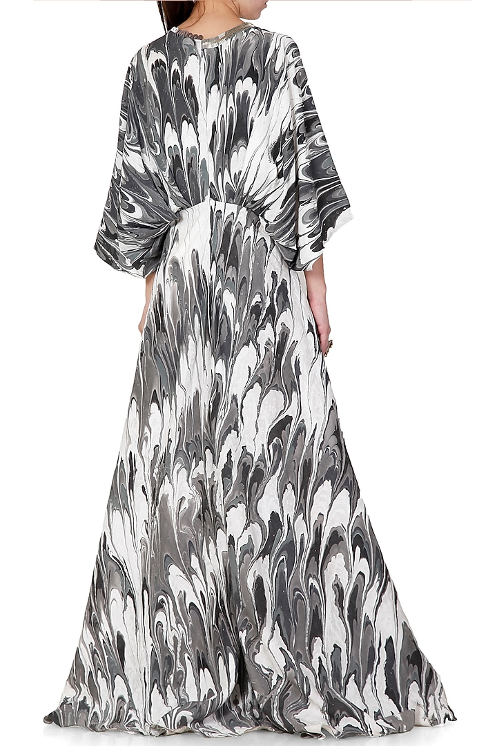 Black & Grey Embroidered Printed Kaftan Maxi Vacation Dress by Limerick By Abirr N' Nanki at Pernia's Pop Up Shop