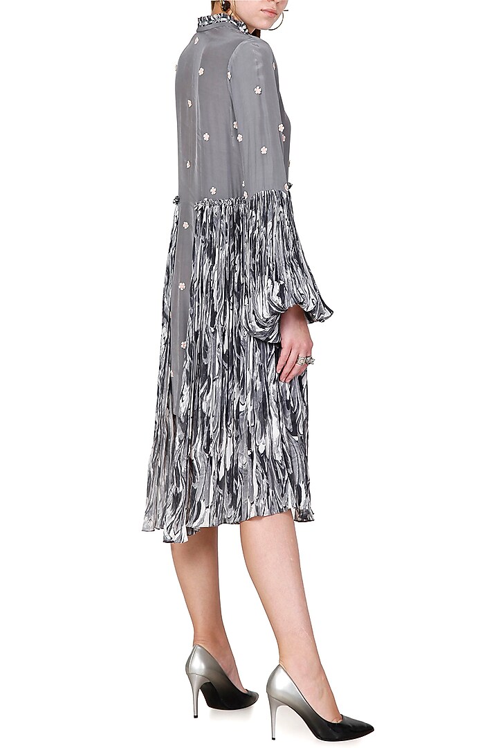 Black & Grey Printed Summer Dress With Embroidery by Limerick By Abirr N' Nanki at Pernia's Pop Up Shop