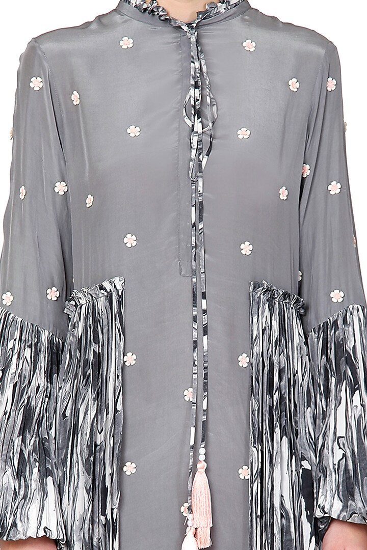 Black & Grey Printed Summer Dress With Embroidery by Limerick By Abirr N' Nanki at Pernia's Pop Up Shop