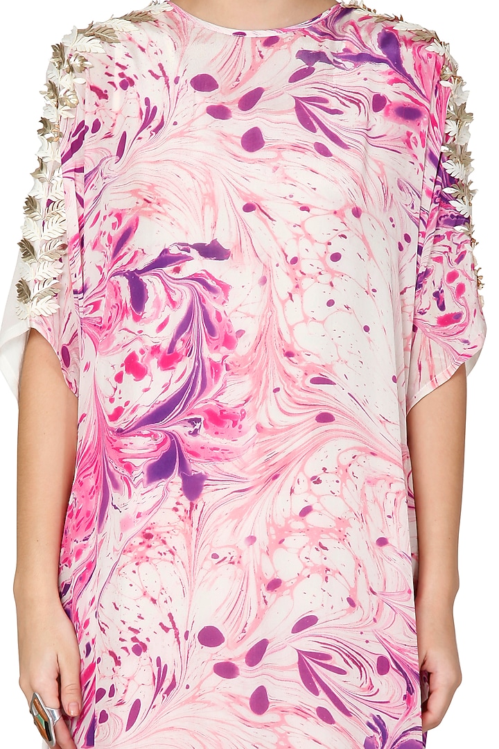Purple & Ivory Printed & Embroidered Tunic by Limerick By Abirr N' Nanki at Pernia's Pop Up Shop