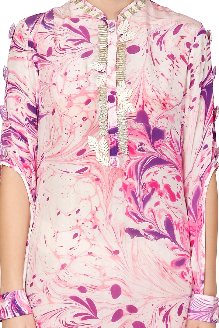 Purple & Ivory Embroidered Printed Long Tunic by Limerick By Abirr N' Nanki at Pernia's Pop Up Shop