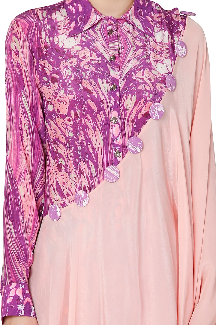 Purple & Pink Embroidered Printed Summer Shirt Dress by Limerick By Abirr N' Nanki at Pernia's Pop Up Shop