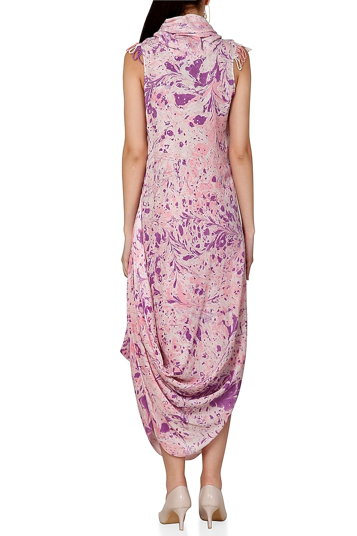 Purple & Ivory Cowl Summer Dress With Digital Print by Limerick By Abirr N' Nanki at Pernia's Pop Up Shop