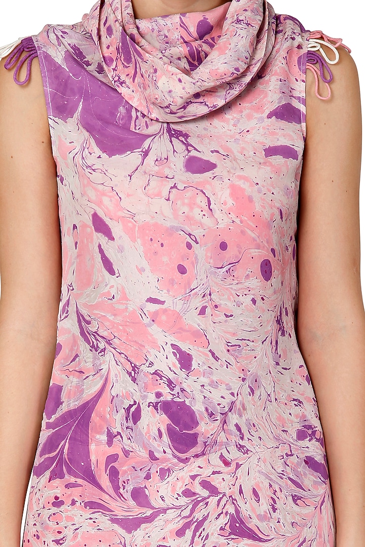 Purple & Ivory Cowl Summer Dress With Digital Print by Limerick By Abirr N' Nanki at Pernia's Pop Up Shop