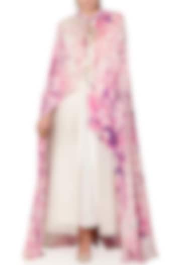 Purple & Ivory Printed Embroidered Draped Tunic by Limerick By Abirr N' Nanki at Pernia's Pop Up Shop