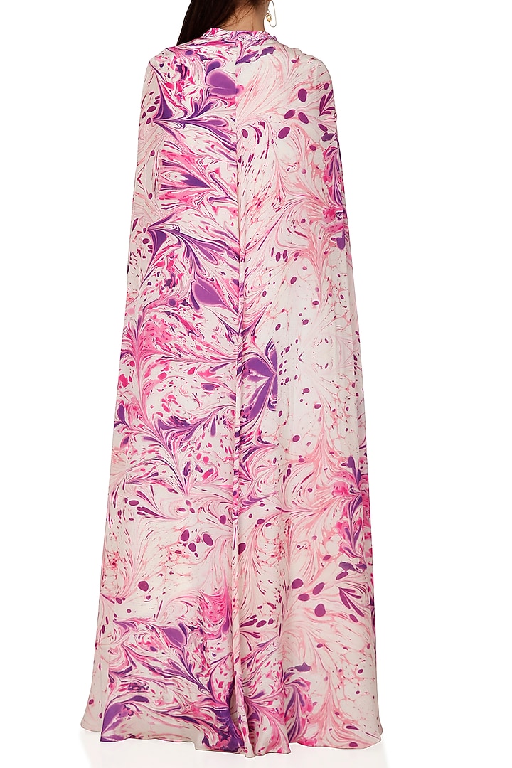 Purple & Ivory Printed Embroidered Draped Tunic by Limerick By Abirr N' Nanki at Pernia's Pop Up Shop