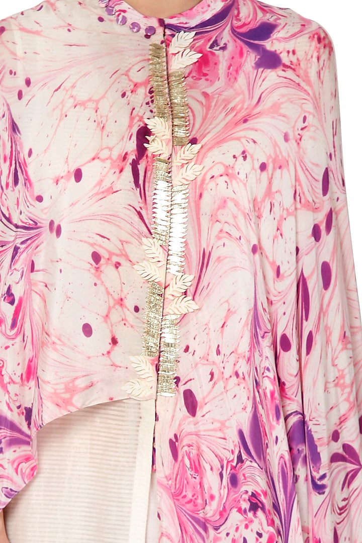 Purple & Ivory Printed Embroidered Draped Tunic by Limerick By Abirr N' Nanki at Pernia's Pop Up Shop