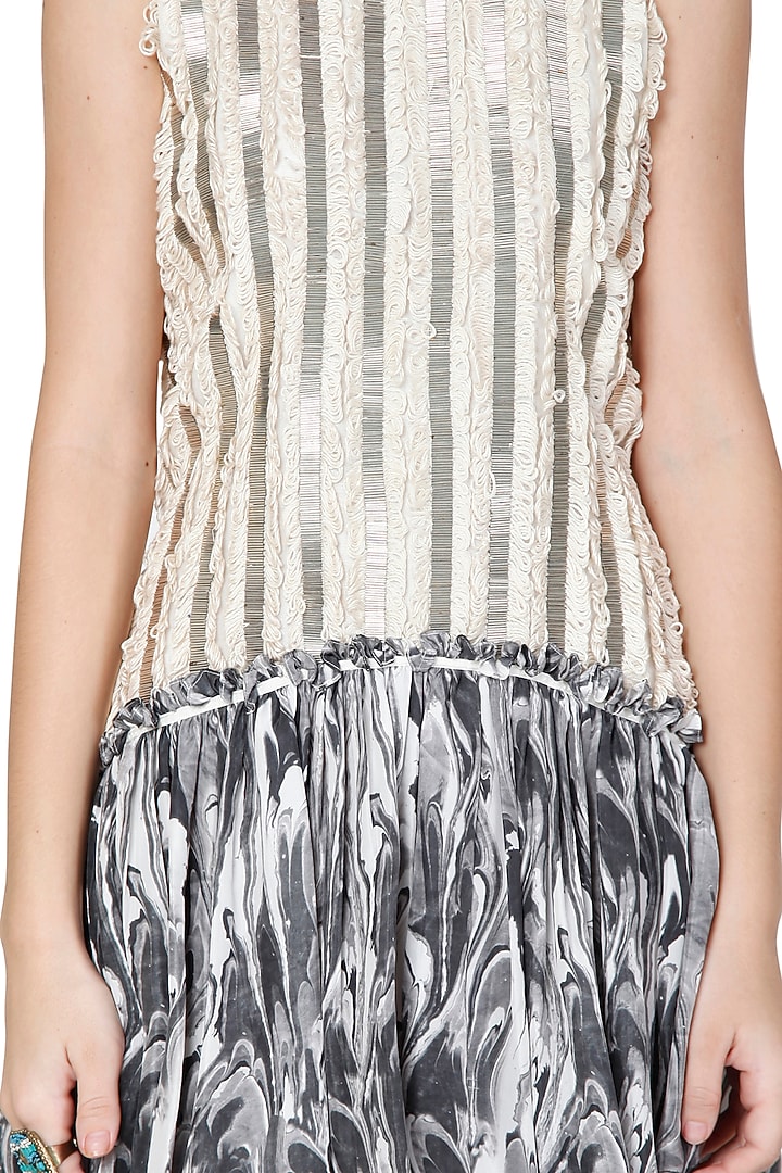 Black & Grey Printed Cocktail Dress With Embroidery by Limerick By Abirr N' Nanki at Pernia's Pop Up Shop