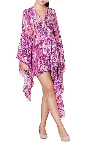Purple Digital Printed Kaftan Tunic by Limerick By Abirr N' Nanki