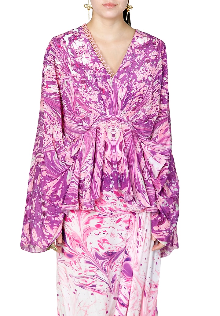 Purple Embroidered & Printed Cape Top by Limerick By Abirr N' Nanki at Pernia's Pop Up Shop