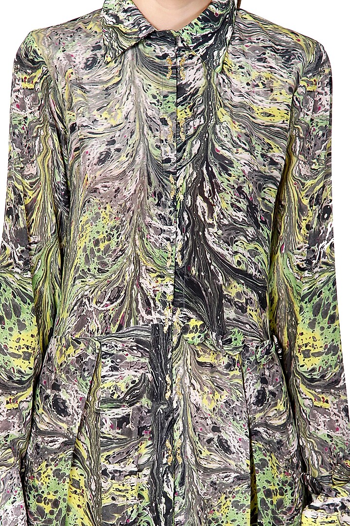 Green & Grey Printed Summer Shirt Dress by Limerick By Abirr N' Nanki at Pernia's Pop Up Shop