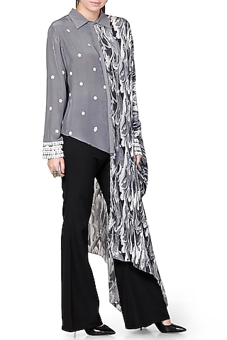 Black & Grey Printed Embroidered Shirt by Limerick By Abirr N' Nanki