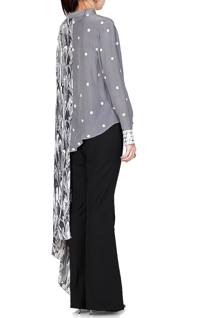 Black & Grey Printed Embroidered Shirt by Limerick By Abirr N' Nanki at Pernia's Pop Up Shop