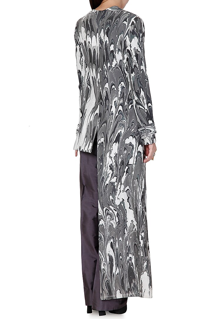 Black & Grey Printed Embroidered Jacket by Limerick By Abirr N' Nanki at Pernia's Pop Up Shop