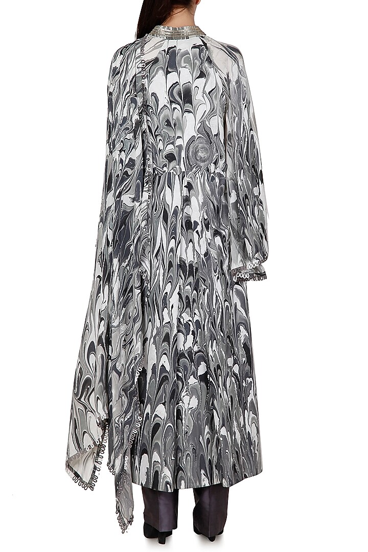 Black & Grey Embroidered Digital Print Jacket by Limerick By Abirr N' Nanki at Pernia's Pop Up Shop