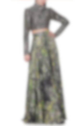 Green & Grey Digital Printed Skirt by Limerick By Abirr N' Nanki