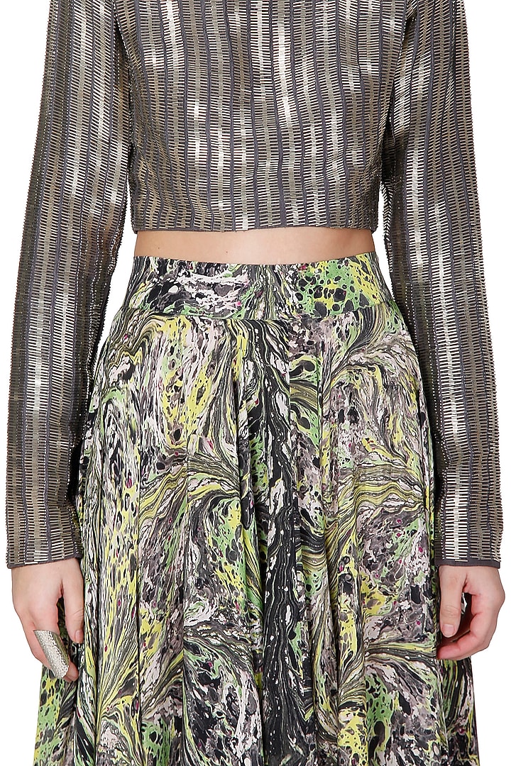 Green & Grey Digital Printed Skirt by Limerick By Abirr N' Nanki at Pernia's Pop Up Shop