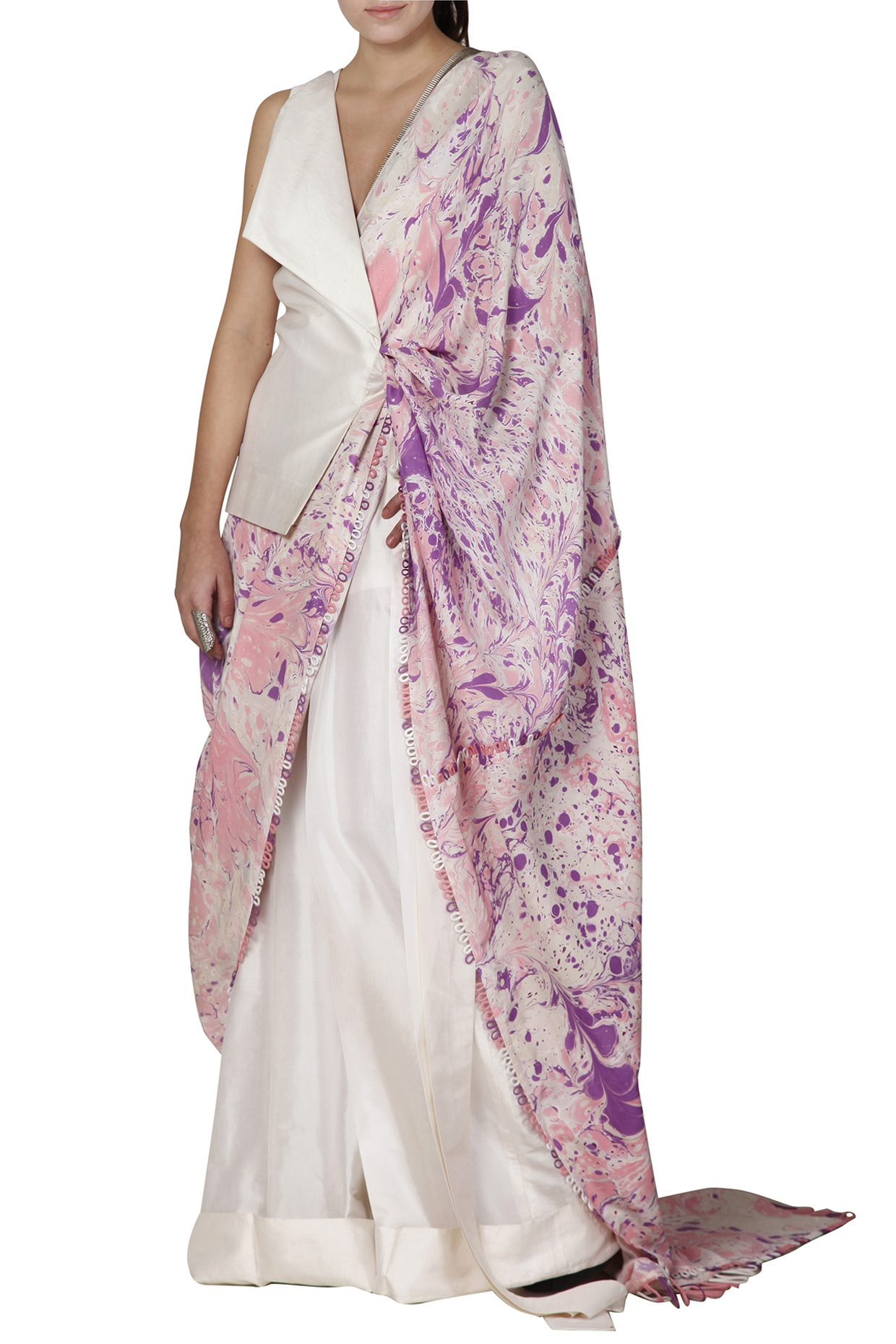 Purple & Ivory Digital Printed Jumpsuit Saree by Limerick By Abirr N' Nanki