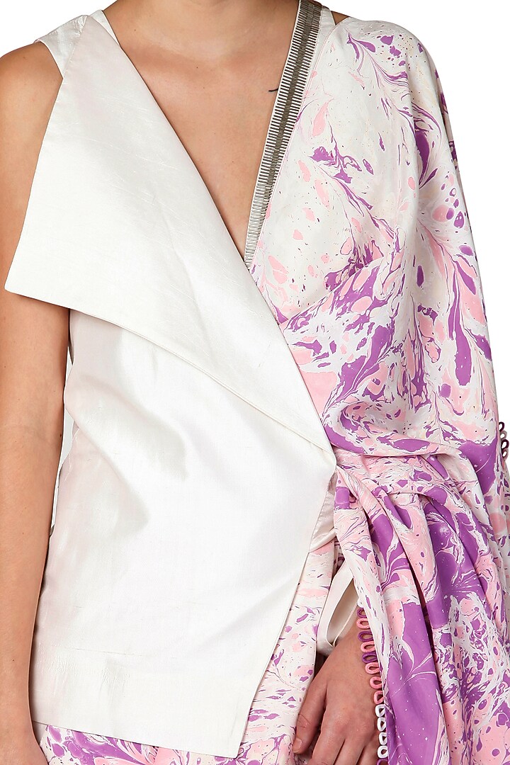 Purple & Ivory Digital Printed Jumpsuit Saree by Limerick By Abirr N' Nanki at Pernia's Pop Up Shop