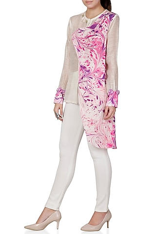 Purple & Ivory Printed Shirt With Embroidery by Limerick By Abirr N' Nanki