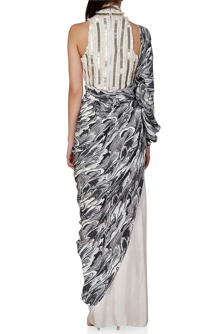 Black & Grey Digital Printed Festive Saree by Limerick By Abirr N' Nanki at Pernia's Pop Up Shop