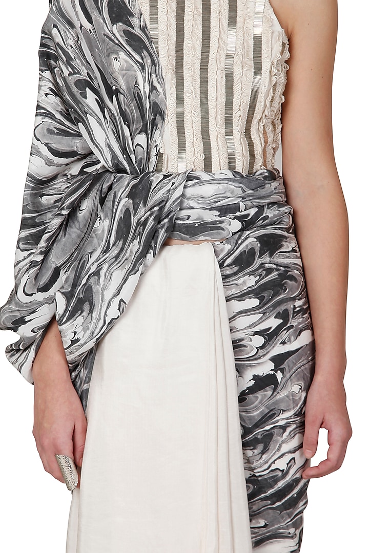 Black & Grey Digital Printed Festive Saree by Limerick By Abirr N' Nanki at Pernia's Pop Up Shop