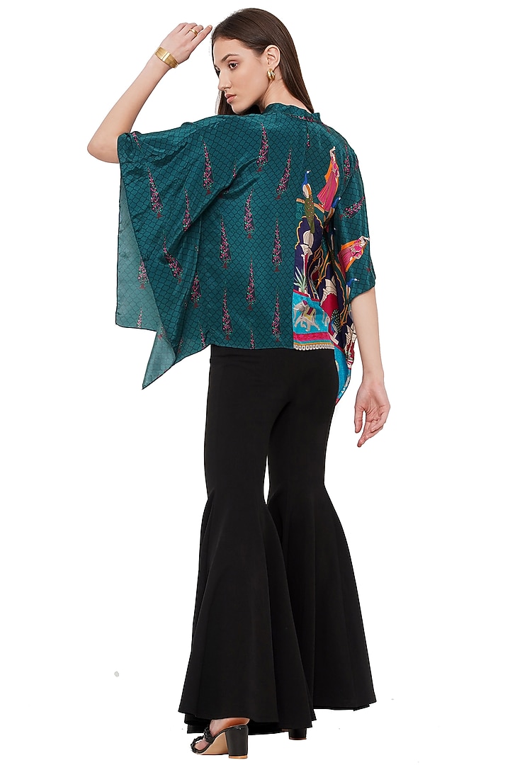 Teal Printed Kaftan Shirt by Limerick By Abirr N' Nanki at Pernia's Pop Up Shop
