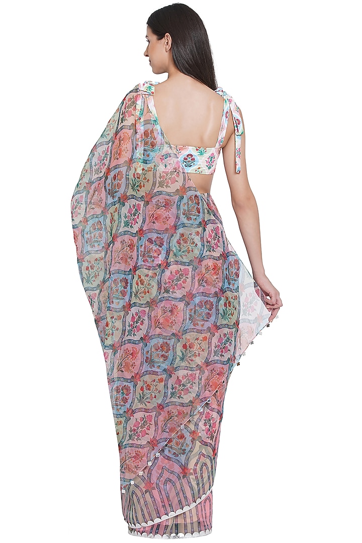 Multi-Colored Organza Printed & Hand Embroidered Party Wear Saree by Limerick By Abirr N' Nanki at Pernia's Pop Up Shop