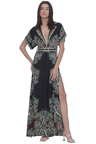 Multi-Colored Crepe Printed & Embroidered Jumpsuit by Limerick By Abirr N' Nanki