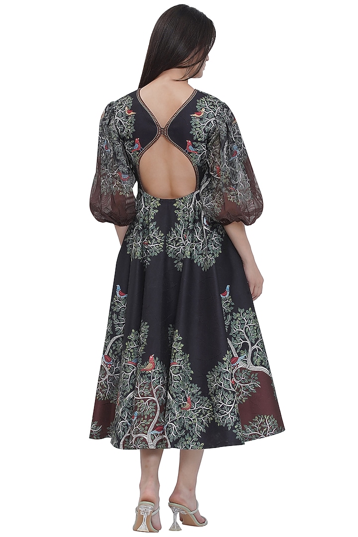Multi-Colored Stripe Textured Organza Printed Midi Flared Vacation Dress by Limerick By Abirr N' Nanki at Pernia's Pop Up Shop