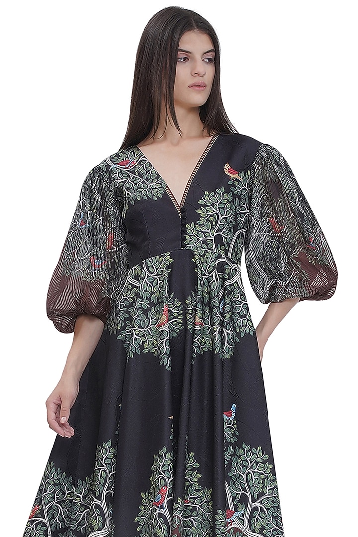 Multi-Colored Stripe Textured Organza Printed Midi Flared Vacation Dress by Limerick By Abirr N' Nanki at Pernia's Pop Up Shop