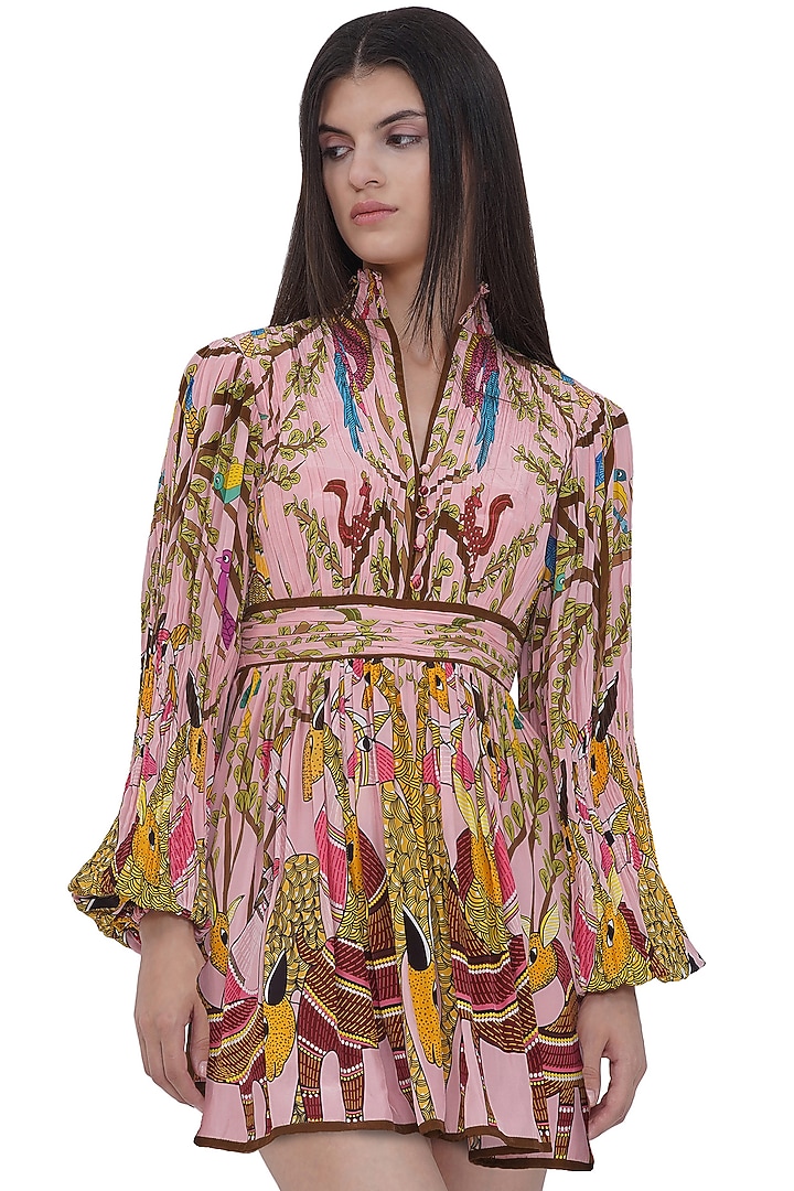 Multi-Colored Crepe Engineered Printed Mini Vacation Dress by Limerick By Abirr N' Nanki at Pernia's Pop Up Shop
