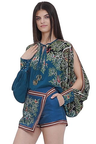 Multi-Colored Crepe Printed Balloon Style Top by Limerick By Abirr N' Nanki