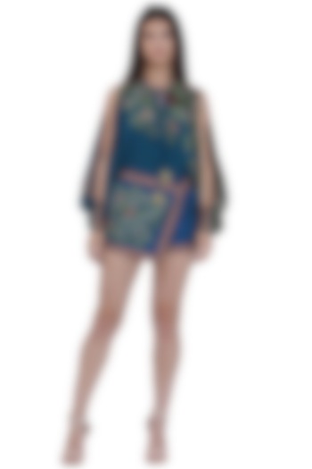 Blue Scallop Textured Satin Printed Shorts by Limerick By Abirr N' Nanki at Pernia's Pop Up Shop
