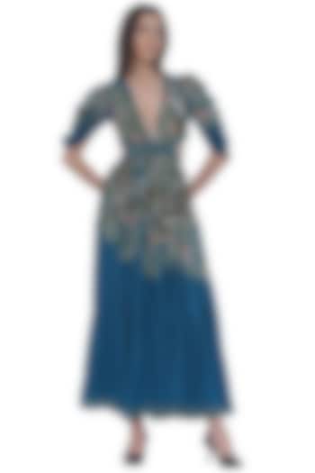 Blue Crepe Printed Cut-Out Vacation Dress by Limerick By Abirr N' Nanki at Pernia's Pop Up Shop