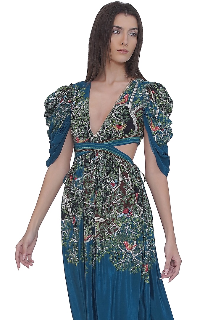 Blue Crepe Printed Cut-Out Vacation Dress by Limerick By Abirr N' Nanki at Pernia's Pop Up Shop