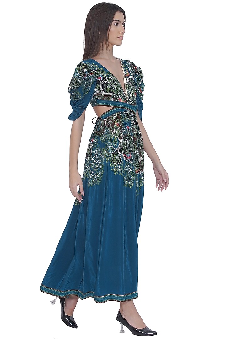 Blue Crepe Printed Cut-Out Vacation Dress by Limerick By Abirr N' Nanki at Pernia's Pop Up Shop