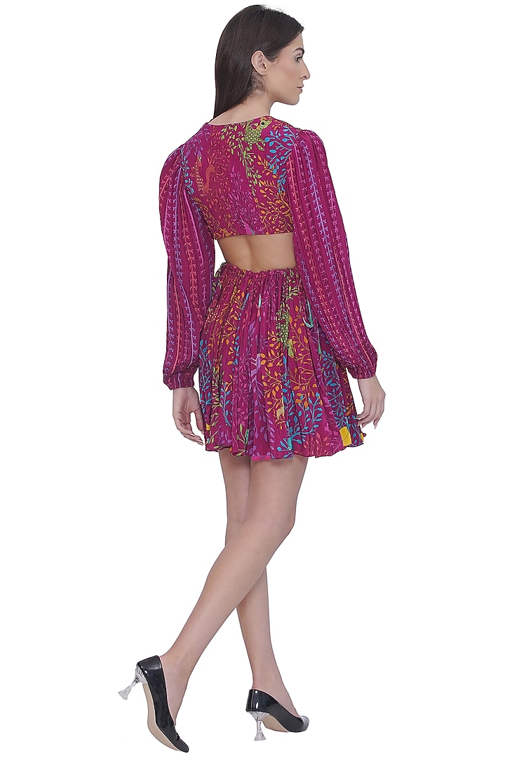 Pink Crepe Placement Printed Mini Vacation Dress by Limerick By Abirr N' Nanki at Pernia's Pop Up Shop