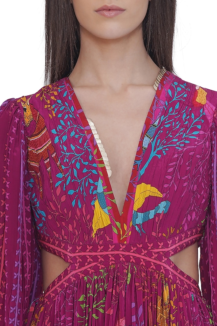 Pink Crepe Placement Printed Mini Vacation Dress by Limerick By Abirr N' Nanki at Pernia's Pop Up Shop