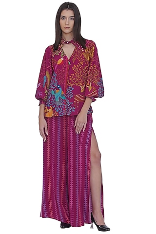Pink Crepe Engineered Printed Shirt by Limerick By Abirr N' Nanki