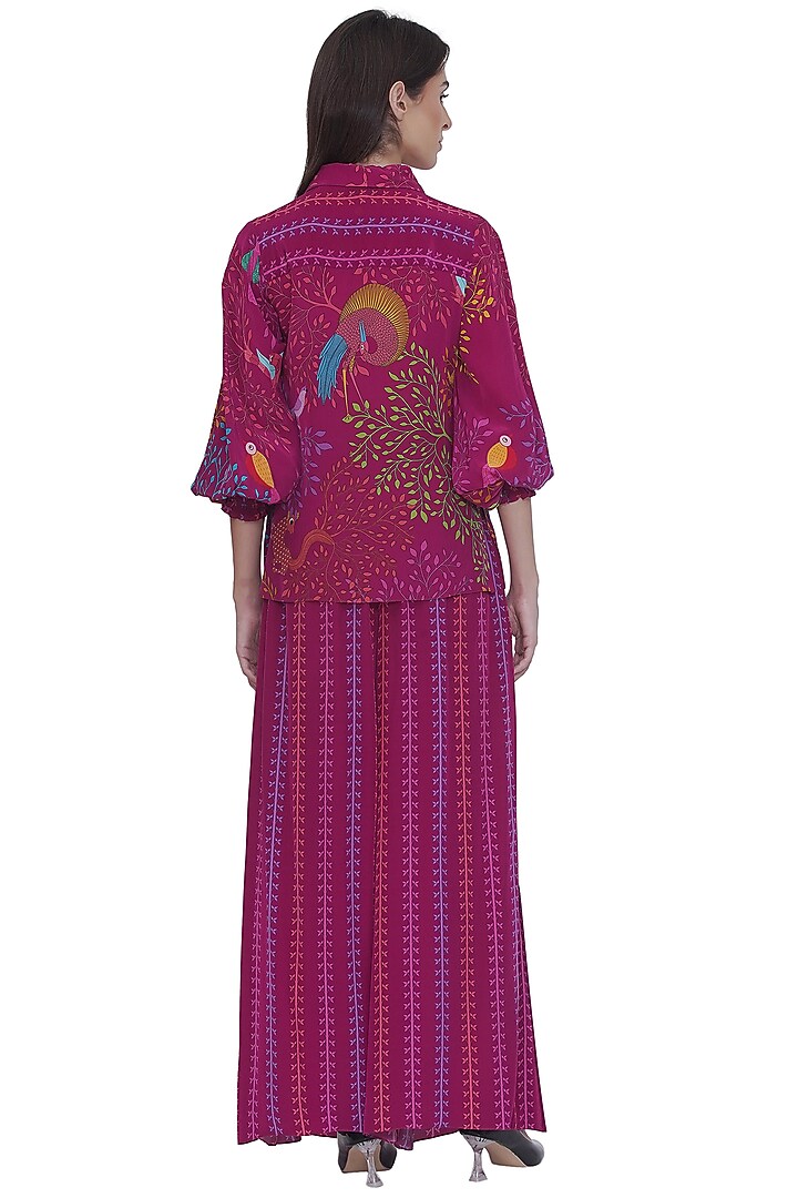 Pink Crepe Engineered Printed Shirt by Limerick By Abirr N' Nanki at Pernia's Pop Up Shop