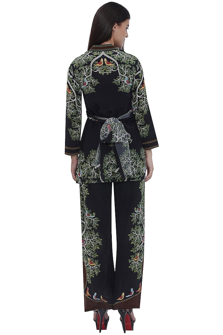 Black Crepe Printed Straight Fit Pants by Limerick By Abirr N' Nanki at Pernia's Pop Up Shop