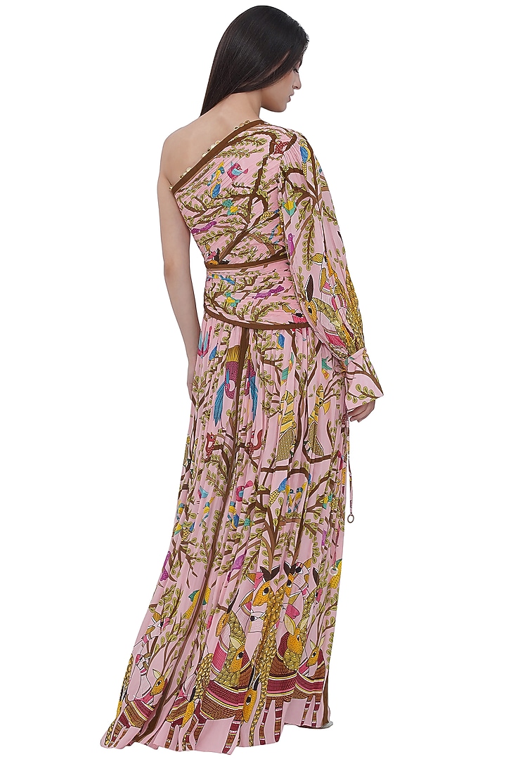 Multi-Colored Crepe Embroidered One-Shoulder Maxi Vacation Dress by Limerick By Abirr N' Nanki at Pernia's Pop Up Shop