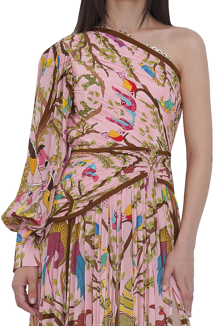 Multi-Colored Crepe Embroidered One-Shoulder Maxi Vacation Dress by Limerick By Abirr N' Nanki at Pernia's Pop Up Shop